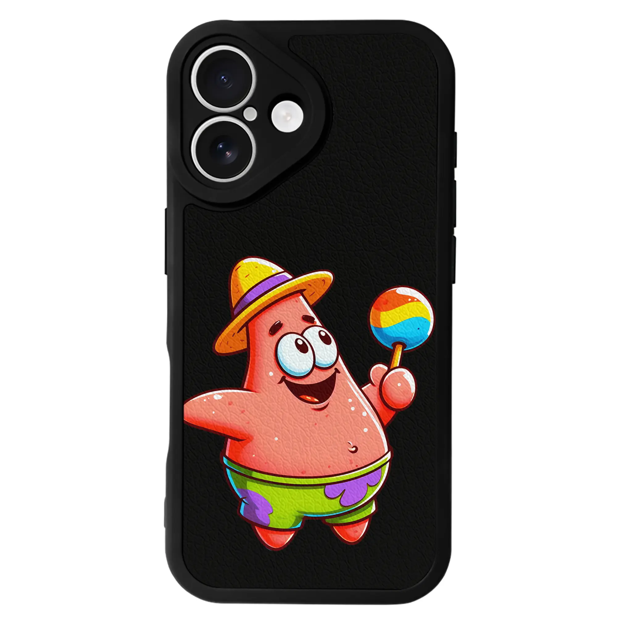 スポンジボブ グッズ パトリック・スター - IPhone 16シリーズ対応 ・ シリコンスマホケース ・ レザー調 ・ 高精度フィット ・ 耐衝撃 ・ ワイヤレス充電対応 ・ 精密カット